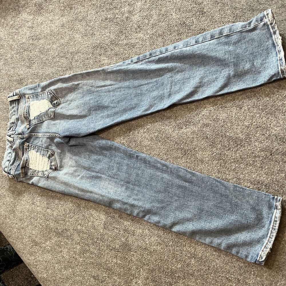Good American Midrise Straight Jeans Womens 0/25 Light Blue Distressed Denim - Picture 8 of 10